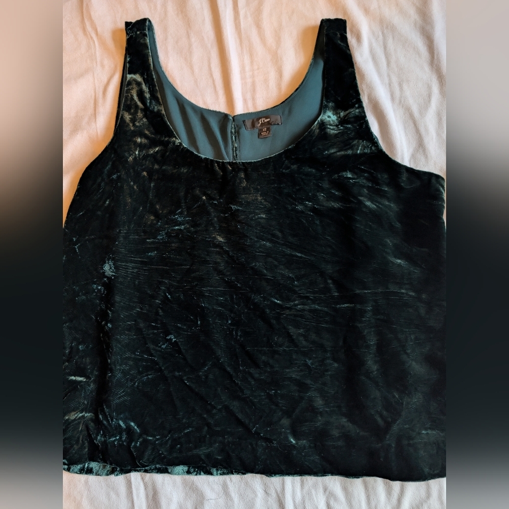 Forest Green Crushed Velvet Tank Top Size 12 J Crew Christmas Holiday